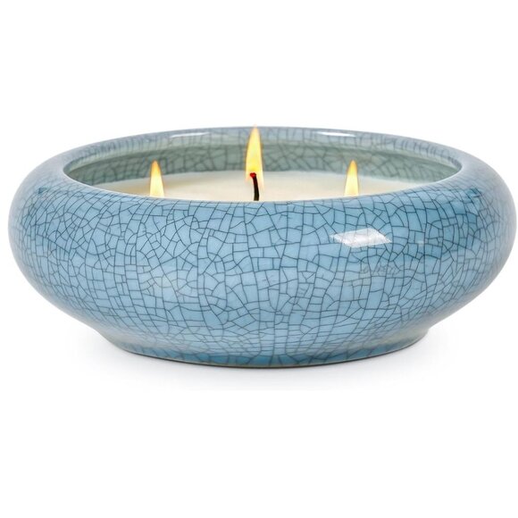(NWT) FREEJAC Natural Soy 3 Wick Candle Ceramic "Crackle Bowl" - 12 Ounce - Picture 1 of 4